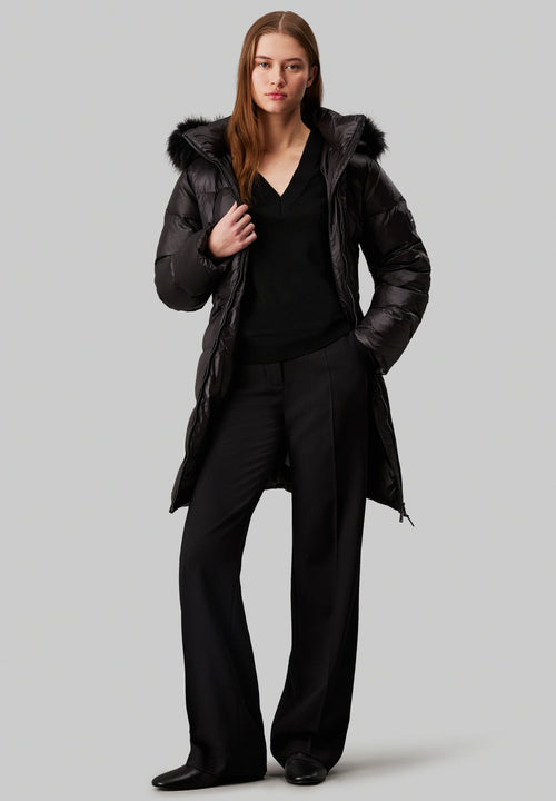 Calvin Klein Doudoune Longue Femme avec Capuche en Fausse Fourrure  ❄️